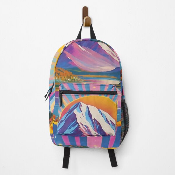 Item preview, Pink Mountain with Sun's Rays and Lake - Vivid Colors - Mod Style 60's 70's Retro designed and sold by Loving Nature Gifts.