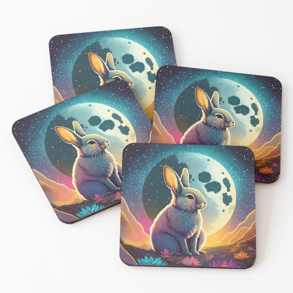 Item preview, Bunny rabbit space moon galaxy neon colors extraterrestrial cute art designed and sold by Meena-tta.