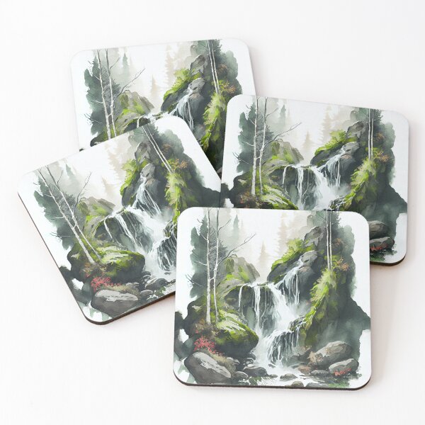 Item preview, A Picturesque Waterfall Cascading Over Mossy Rocks designed and sold by Peek-Designs.