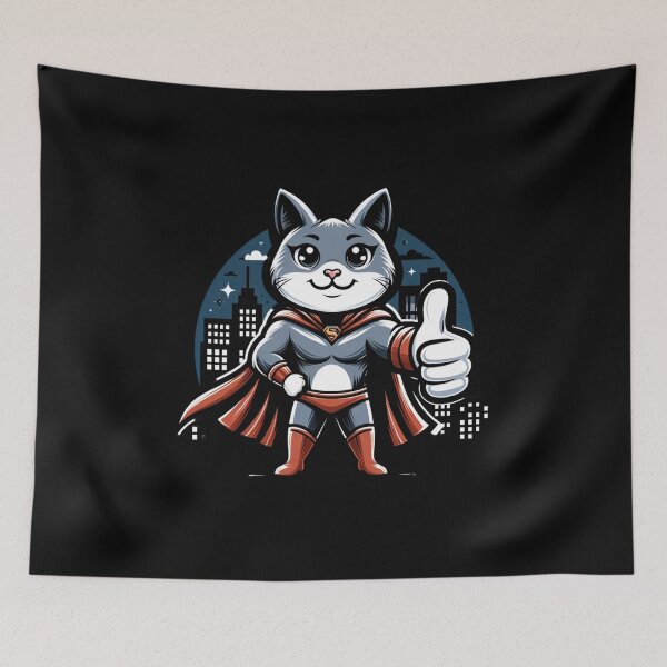 Item preview, "Superhero Cat - Feline Defender Thumbs Up Illustration" designed and sold by ChromaticBlend.
