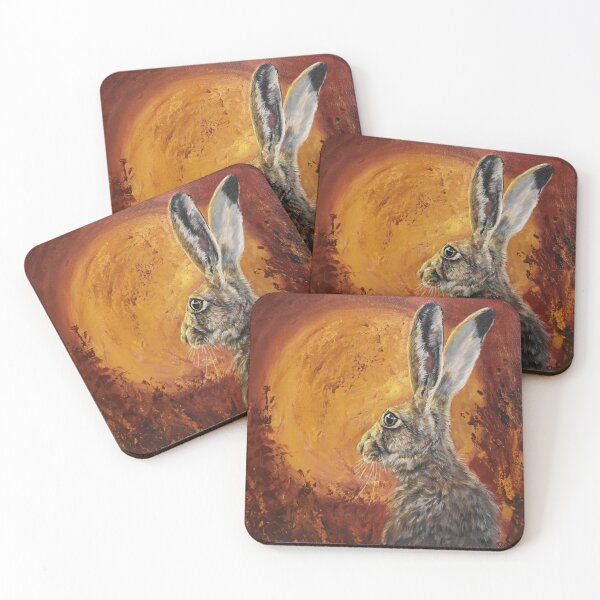 Item preview, Hare on red background with gold sun designed and sold by Debbie’s Sketchbook.
