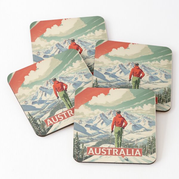 Artikelvorschau, Snowy Mountains Skifahren Australien Tourismus Vintage Poster entworfen und verkauft von TravelersGems.