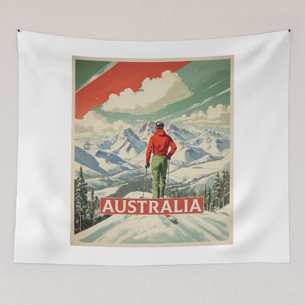 Artikelvorschau, Snowy Mountains Skifahren Australien Tourismus Vintage Poster entworfen und verkauft von TravelersGems.