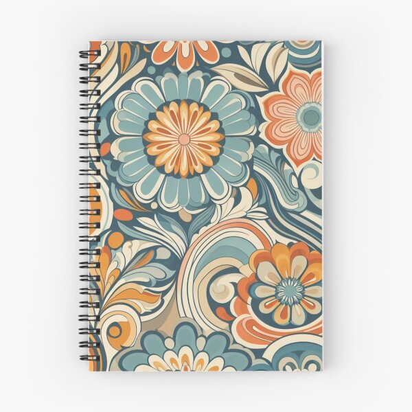 Item preview, Blue and Orange 70s Floral Wallpaper designed and sold by ollie-shop.
