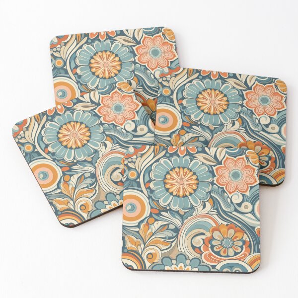 Item preview, Blue and Orange 70s Floral Wallpaper designed and sold by ollie-shop.