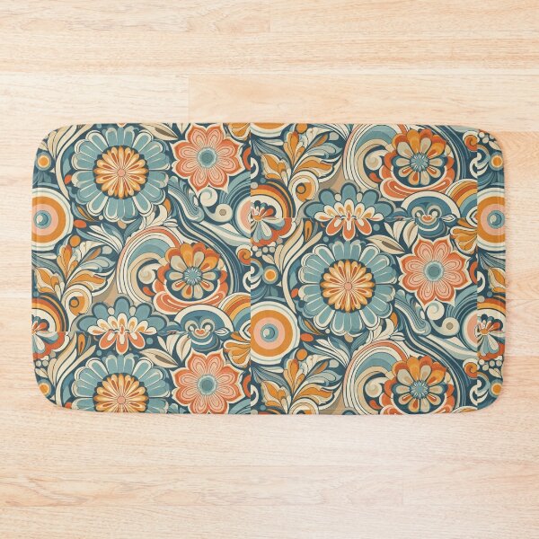 Item preview, Blue and Orange 70s Floral Wallpaper designed and sold by ollie-shop.
