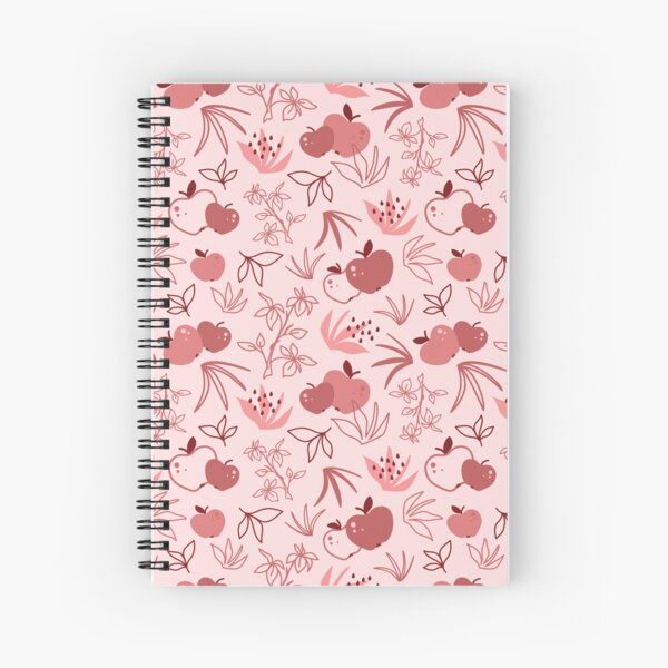 Red apples and leaves on misty rose seamless pattern Spiral Notebook