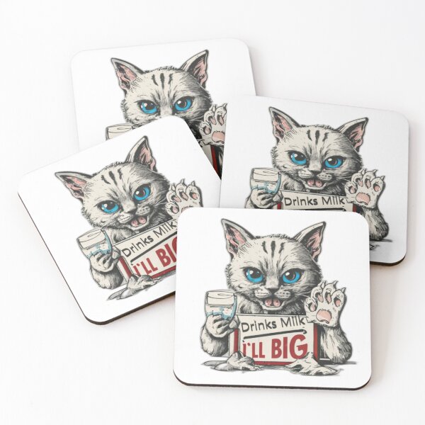Item preview,  Cat holding a glass of milk with the text 'Drinks milk, I'll big.' designed and sold by Tomasz  Siennicki.
