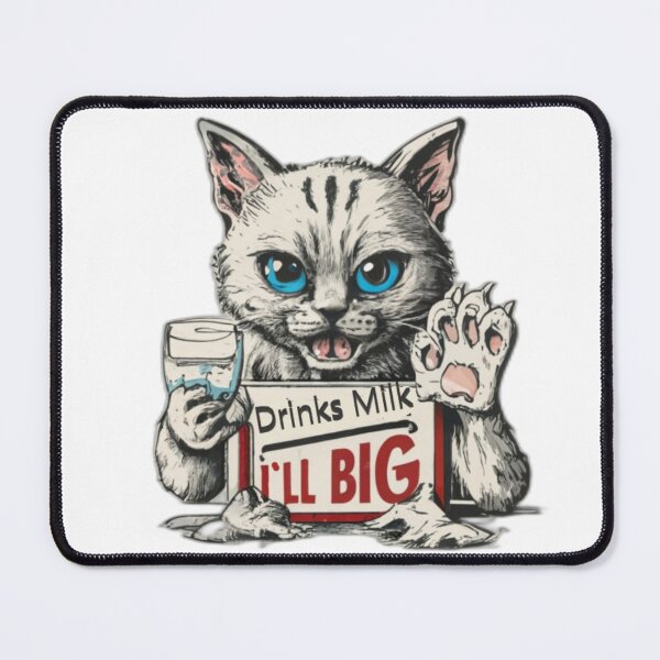 Item preview, Cat holding a glass of milk with the text 'Drinks milk, I'll big.' designed and sold by Tomasz Siennicki.
