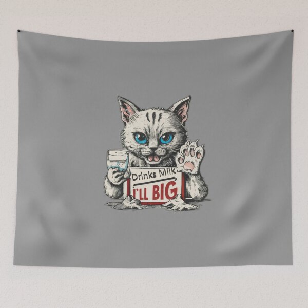 Item preview,  Cat holding a glass of milk with the text 'Drinks milk, I'll big.' designed and sold by Tomasz  Siennicki.