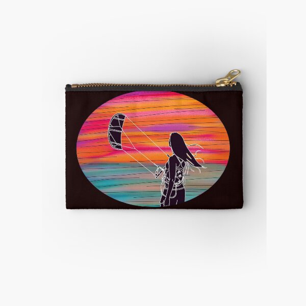 Item preview, female kitesurfer with kite on colorful background designed and sold by pigletti-arts.