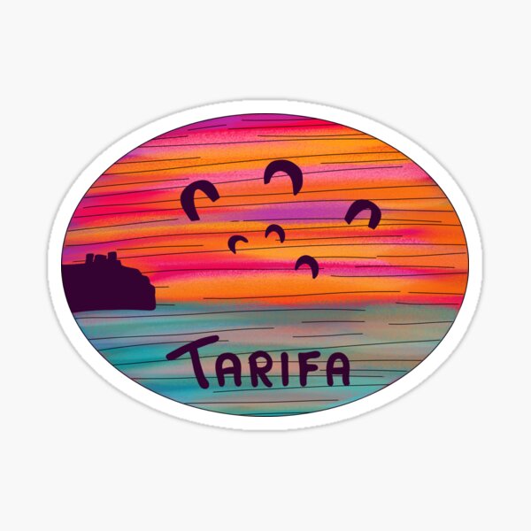 Item preview, Tarifa Sticker-Colorful background kites in the background designed and sold by pigletti-arts.