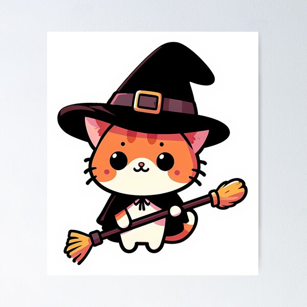 Item preview, Adorable Witch Cat on Broomstick: A Whimsical Halloween Illustration designed and sold by DethLock.