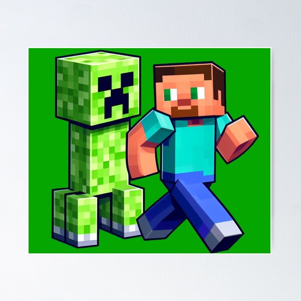 Item preview, blocky adventurer discover a creepy monster behind him designed and sold by PowerUpPalette.