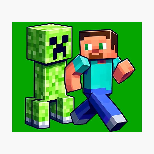 Item preview, blocky adventurer discover a creepy monster behind him designed and sold by PowerUpPalette.