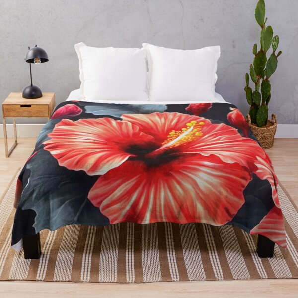Item preview, Hibiscus Abstract In Red And Blue Grey designed and sold by taiche.