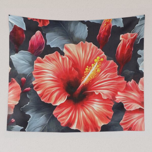 Item preview, Hibiscus Abstract In Red And Blue Grey designed and sold by taiche.
