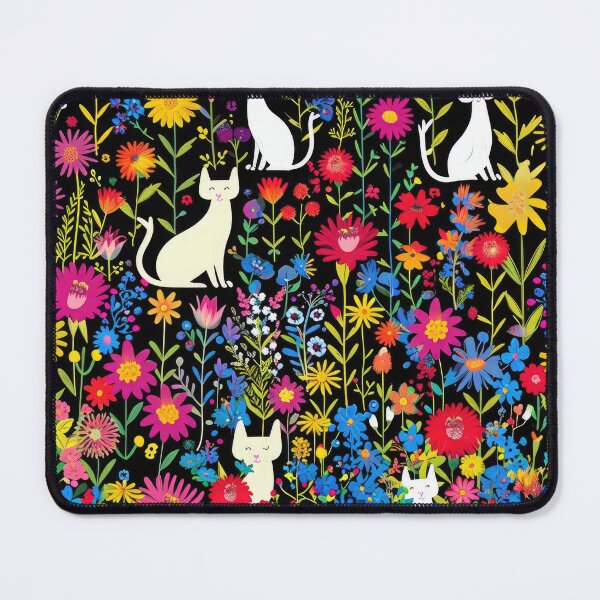 Item preview, Wildflower meadow with white cat pattern designed and sold by FlowersColorful.