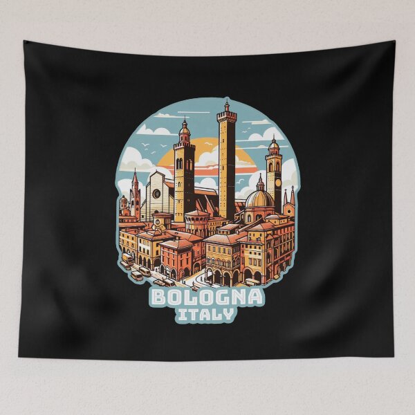 Item preview, Vintage retro Architectural landscape skyline of Bologna, Italy. Beautiful travel design. designed and sold by Unitepeople.