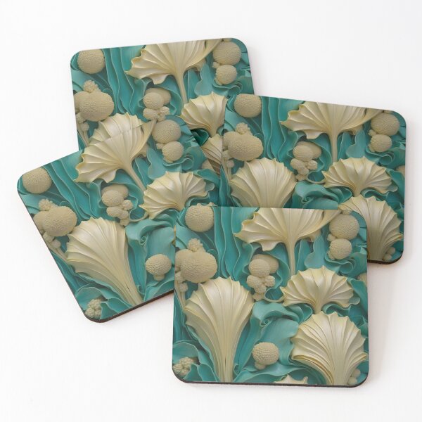 Item preview, Aquatic plants in turquoise - 3D relief pattern #30 designed and sold by GoldenEraArt.