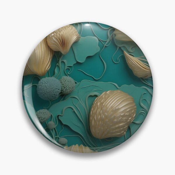 Item preview, Aquatic plants and shells in turquoise - 3D relief pattern #31 designed and sold by GoldenEraArt.