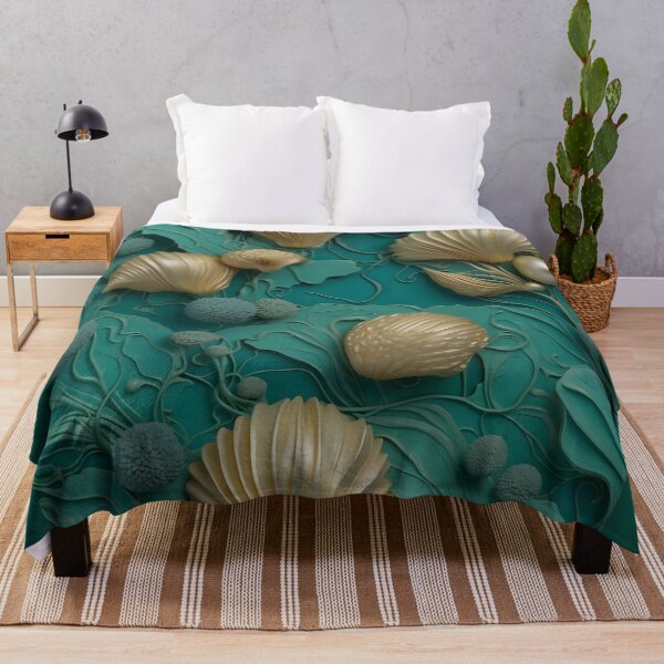 Item preview, Aquatic plants and shells in turquoise - 3D relief pattern #31 designed and sold by GoldenEraArt.