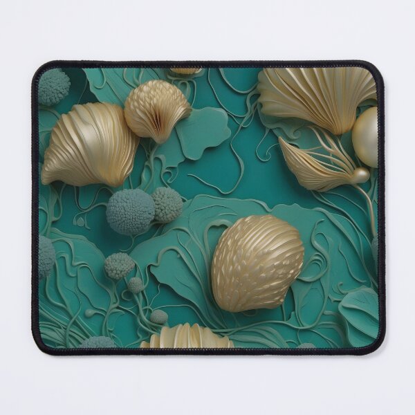 Item preview, Aquatic plants and shells in turquoise - 3D relief pattern #31 designed and sold by GoldenEraArt.