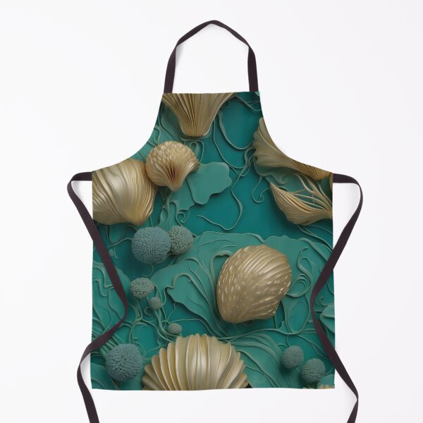 Item preview, Aquatic plants and shells in turquoise - 3D relief pattern #31 designed and sold by GoldenEraArt.