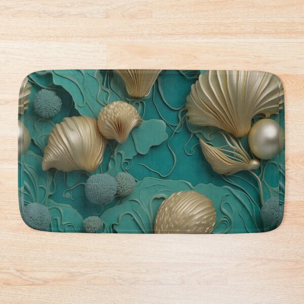 Item preview, Aquatic plants and shells in turquoise - 3D relief pattern #31 designed and sold by GoldenEraArt.