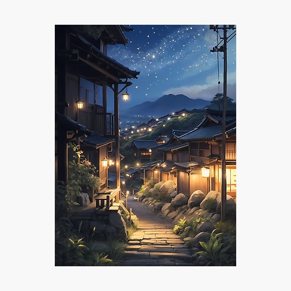 Item preview, Cozy Japanese Village - A Dreamy Anime Artwork designed and sold by LoFizzy.