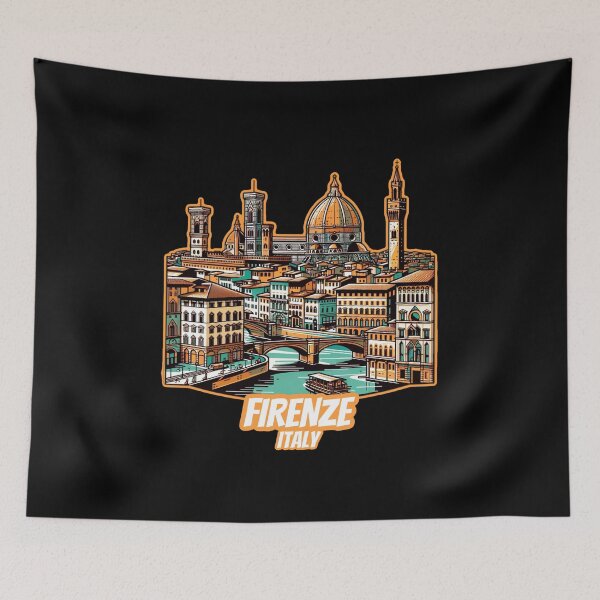 Item preview, Vintage retro Architectural landscape skyline of Firenze, Italy. Beautiful travel design. designed and sold by Unitepeople.