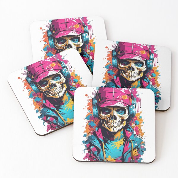 Item preview, colorful skull man listening to music designed and sold by BladiWear.