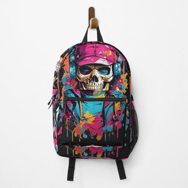 Item preview, colorful skull man listening to music designed and sold by BladiWear.