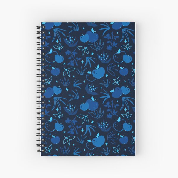 Garden night pattern with blue apples and stars Spiral Notebook