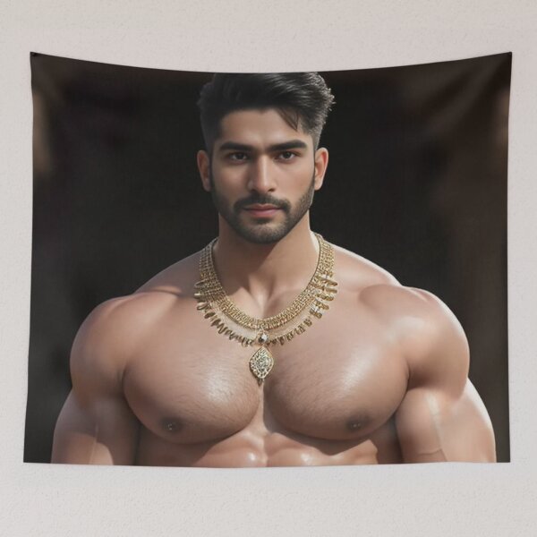 Item preview, Portrait of a handsome young man with muscled body wearing a gold necklace designed and sold by zambalala.