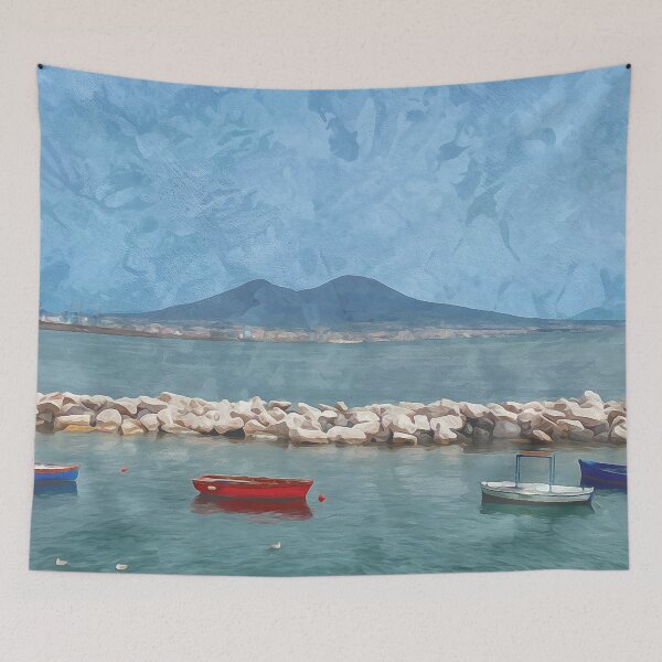 Item preview, View of Mount Vesuvius from the port of Naples in watercolor designed and sold by Intermundium.