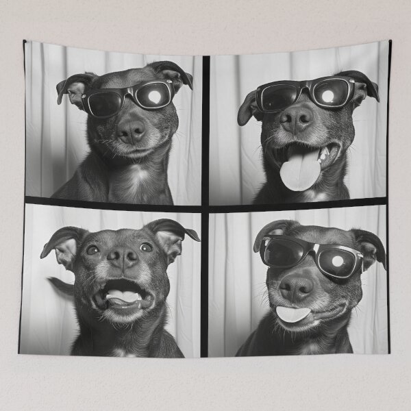 Item preview, Funny Dog Photobooth Session Retro Vintage Black and White designed and sold by PrintShangri-La.