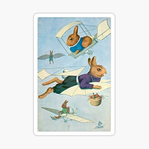 Vintage Easter Card from Tuck Postcards (1900s) - Flying Bunnies delivering Easter eggs Sticker