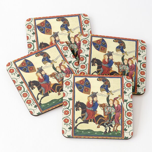 Item preview, GERMAN POET KIDNAPPING HIS LADY ON HORSEBACK  MEDIEVAL MINIATURE WITH WILD ROSES designed and sold by BulganLumini.