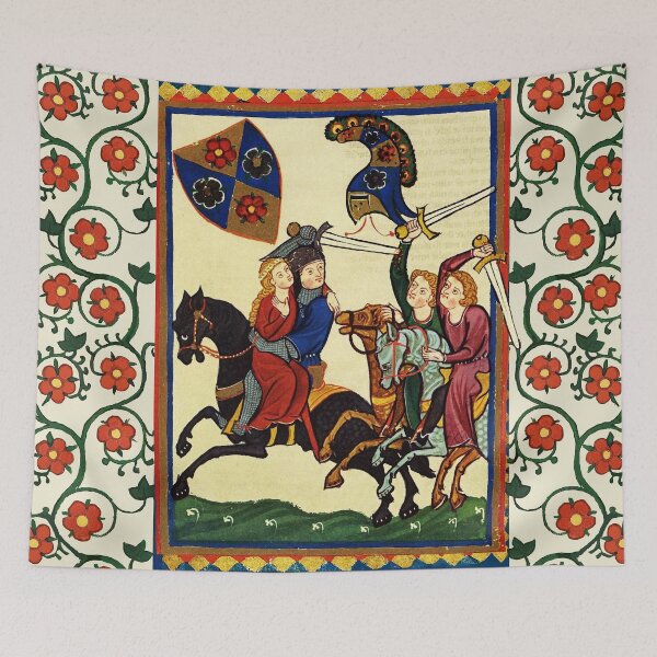 Item preview, GERMAN POET KIDNAPPING HIS LADY ON HORSEBACK  MEDIEVAL MINIATURE WITH WILD ROSES designed and sold by BulganLumini.