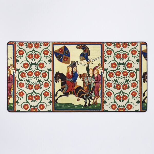 Item preview, GERMAN POET KIDNAPPING HIS LADY ON HORSEBACK MEDIEVAL MINIATURE WITH WILD ROSES designed and sold by BulganLumini.