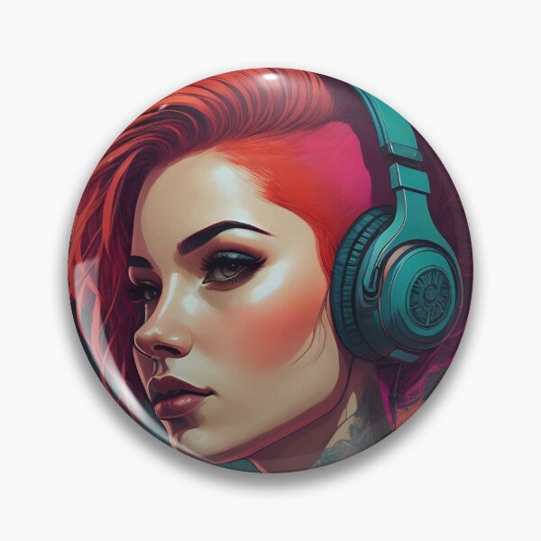 Item preview, Cyberpunk woman with red and pink hair designed and sold by JustInspireMe.