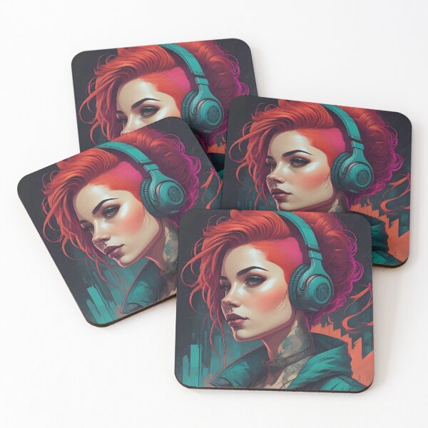 Item preview, Cyberpunk woman with red and pink hair designed and sold by JustInspireMe.