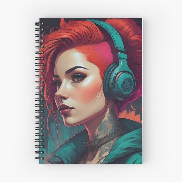 Item preview, Cyberpunk woman with red and pink hair designed and sold by JustInspireMe.