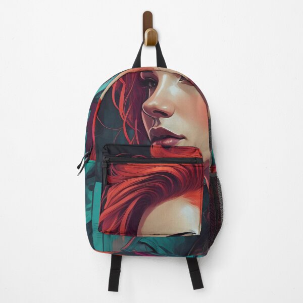 Item preview, Cyberpunk woman with red and pink hair designed and sold by JustInspireMe.