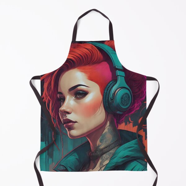 Item preview, Cyberpunk woman with red and pink hair designed and sold by JustInspireMe.