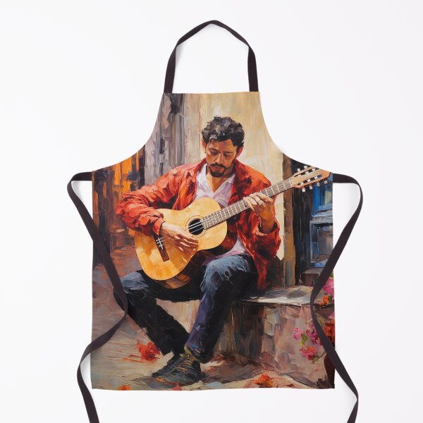 Item preview, Old man playing the guitar in street - Moody figure painting designed and sold by TheArtistOf2022.