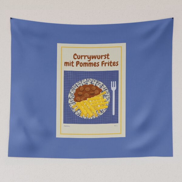 Item preview, CURRYWURST WITH FRENCH FRIES Illustration with currywurst, sauce and fries designed and sold by Posteria.