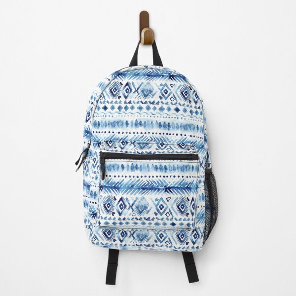 Item preview, blue tone geometric ethnic embroidery pattern on light background designed and sold by YeKnot.