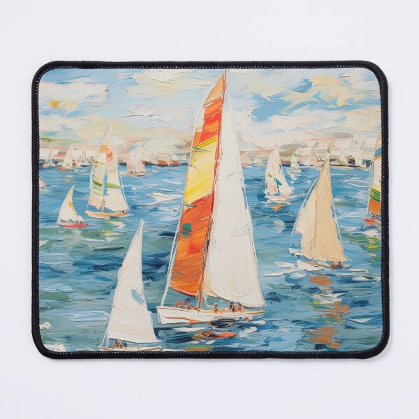 Item preview, Sailing boats in ocean on sunny day - Acrylic landscape painting designed and sold by TheArtistOf2022.